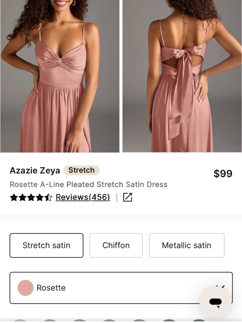 Azazie Rosette Stretch Satin A-Line Dress - Rosette Pink